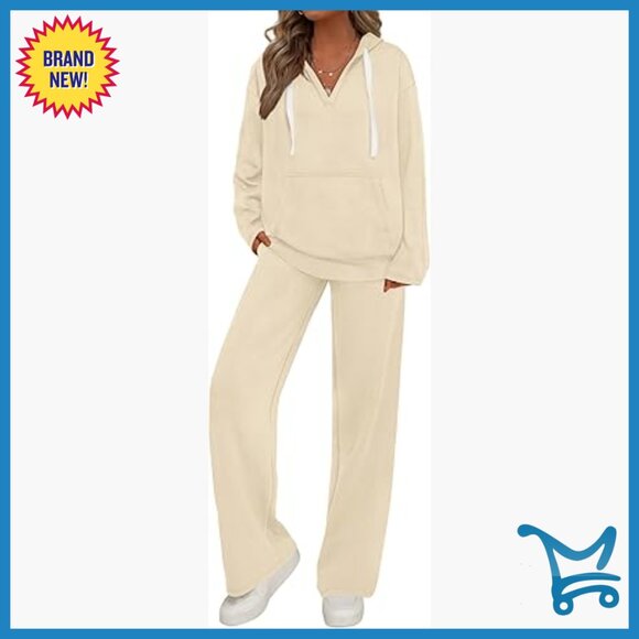 Pants - Oversized V-Neck Hoodie Wide Leg Sweatpants 2-Piece Set Medium
